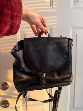 Women's Black Faux Leather Mini Backpack - Sleek Everyday Bag